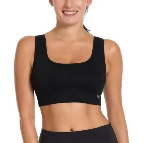 NEW Puma Black Gray  Women's XL 2 Pack Seamless Sports Bra Square Neck G1751