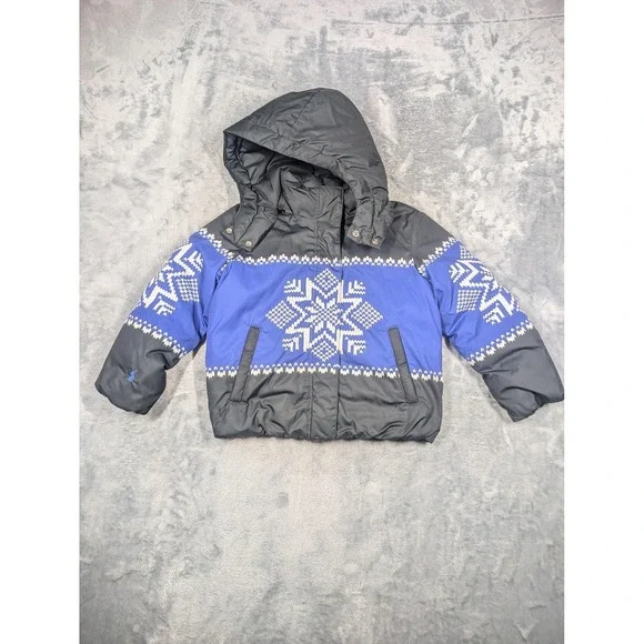 Polo Ralph Lauren Jacket Girls 6 Black Blue Hooded Puffer Snowflake Fair Isle