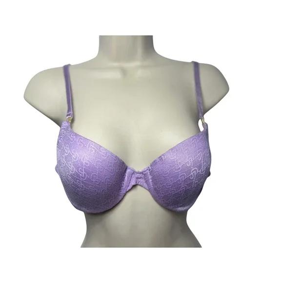Victoria's Secret Bra‎ Womens 36B Purple T-Shirt Demi Underwire Padded Lace Logo