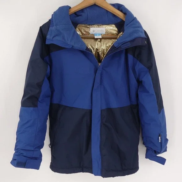 Columbia Jacket Blue Hooded Omni-Heat Insulated Full Zip Ski Parka Large 14/16