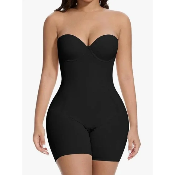 Slimers Black Strapless Shapewear Bodysuit‎ Tummy Control Butt Lift Built-in Bra