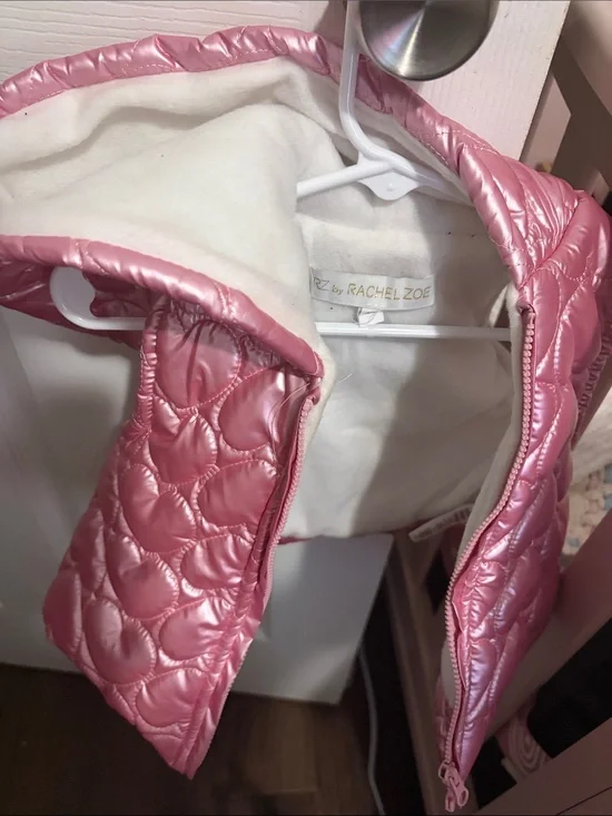 Rachel Zoe Shiny Heart-Quilted Pink Hooded Kids Jacket