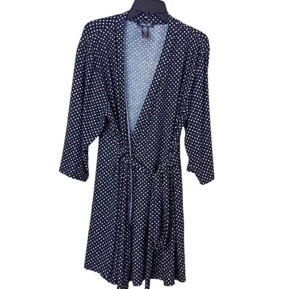 Rene Rofe Intimates Black White Polka Dot Satin Robe Sleepwear Size XL