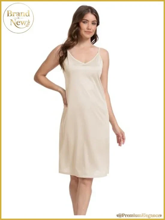Full Slip for Women Anti-Static Non-Cling Knee Length Camisole Slip Dress in
