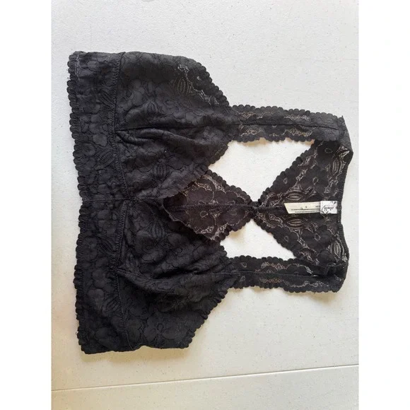 Intimately Free People Adella Black Floral Lace Bralette Racerback Boho‎ Small