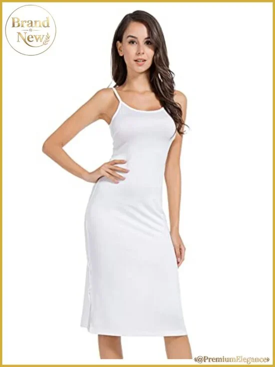 Full Slip Dress Women Button Side Slits Adjustable Straps Sleeveless Loose Fit
