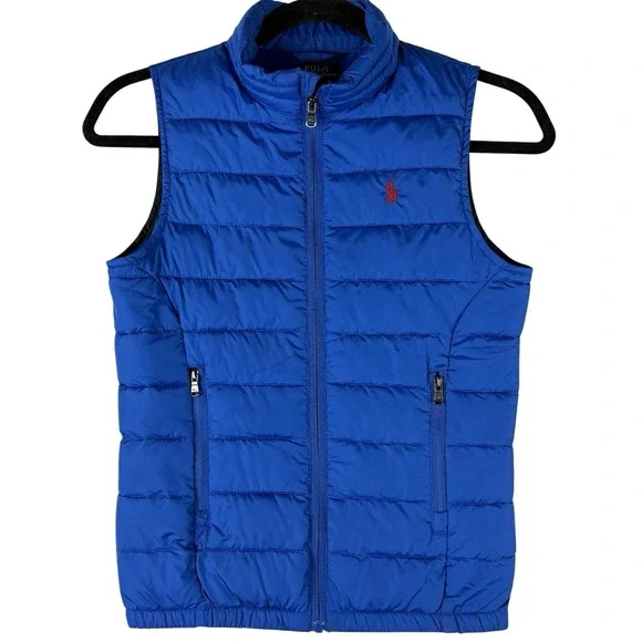 Polo Ralph Lauren Puffer Vest Jacket Boys 7 Blue Red Pony Logo Full Zip Quilted