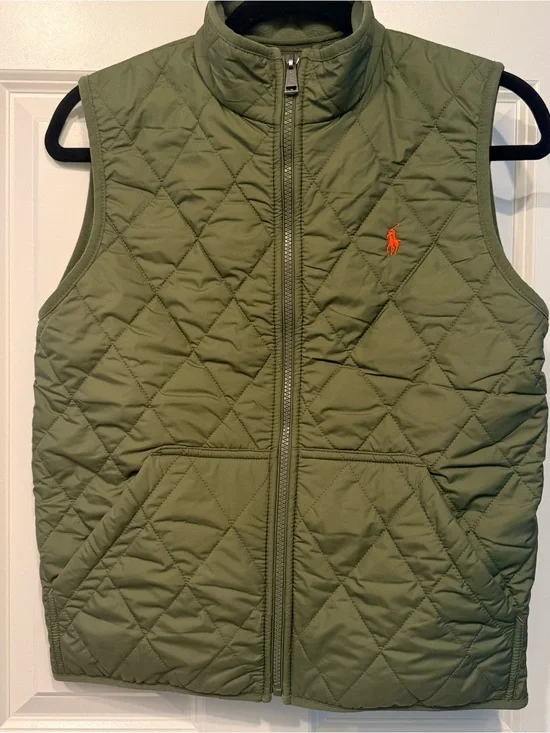 Polo Ralph Lauren Boys Quilted Fleece Lined Vest L (14-16) Olive NWOT