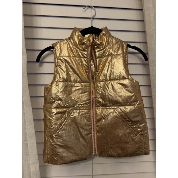 Crewcuts Girls' Puffer Vest Rose Gold Pink Metallic Size 6/7
