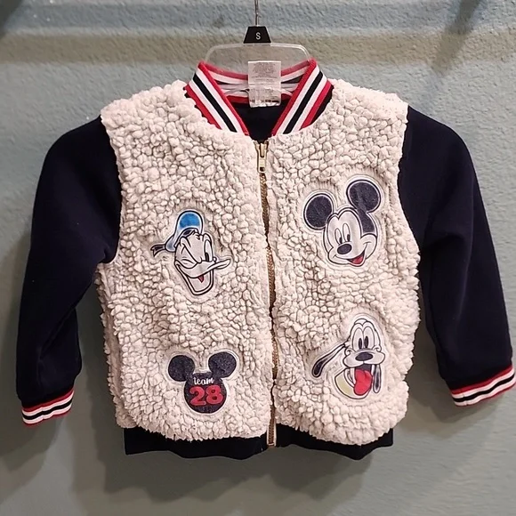 Disney Mickey Mouse and Friends Sherpa Jacket Navy White Size 5/6