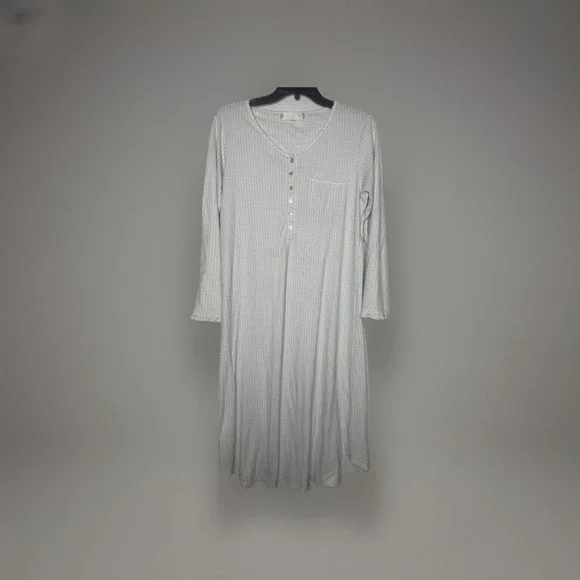 Eileen West White Flower Lace Long Modal Cotton Nightgown Maxi Dress‎ Size Small