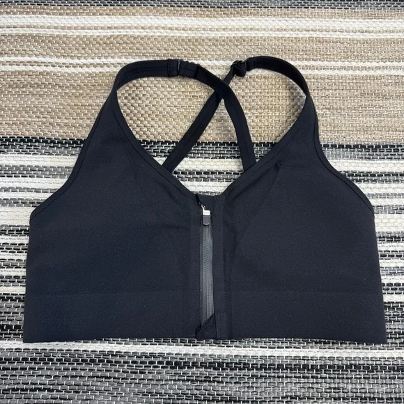 Athleta Sports‎ Bra Womens Small Black Zip Front Adjustable Straps Mesh Athletic