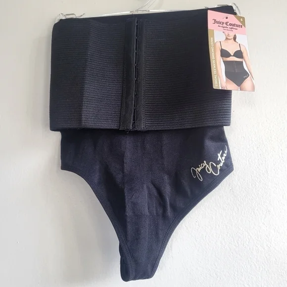 New Juicy Couture Intimates Waist Cinching Seamless Black Thong NWT Size Small