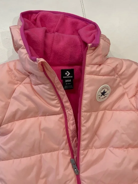 Converse Pink Two-Tone Puffer Jacket with Fuchsia Lining