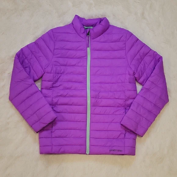 Land's End Kids FeatherFree Insulated Packable Jacket Purple Girls Size L 10/12