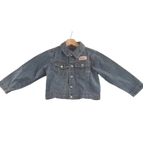 Radio Flyer Denim Jacket Kids SZ 6 Blue Long Sleeve Logo Patch Snap Front