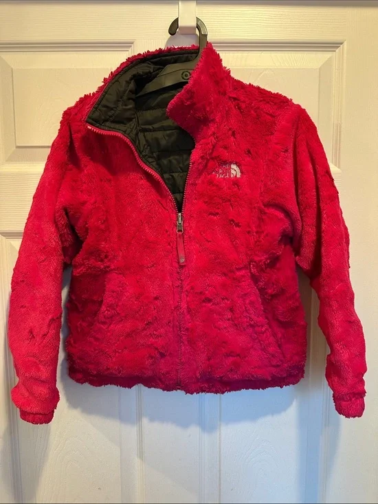 The North Face Girls Reversible Bright Red Plush Fleece Jacket