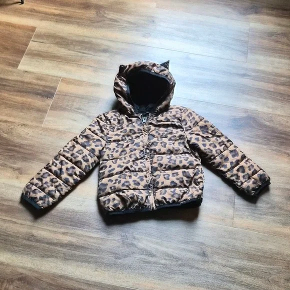 Epic Threads Kids Leopard Print Puffer Jacket with Cat Ear Hood Brown 4T Winter