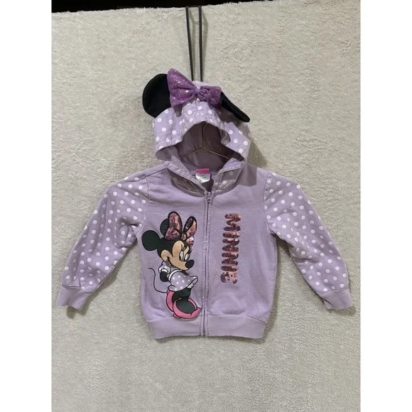 Disney Minnie Mouse Purple Full‎ Zip-Up Jacket Toddler 5T Girl Polka Dot *Flaw
