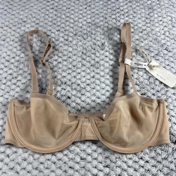Aerie Balconette Bra Nude Sheer Mesh Underwire Adjustable Straps Size 32C‎ NWT