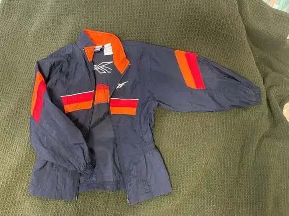 Vintage Reebok Kids Blue Orange Nylon Full Zip Windbreaker Jacket Size M