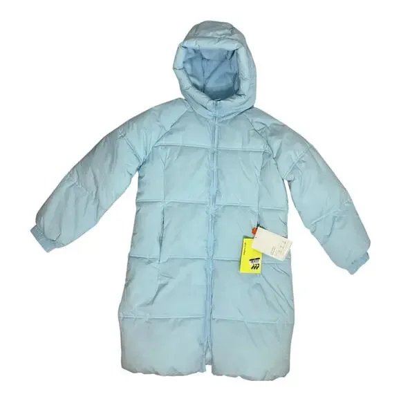 All In Motion Girls Puffer Jacket Light Blue Hooded Mid-Length Coat Size XL (14)
