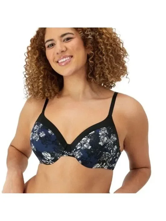 Maidenform Full Coverage Cushioned Underwire Bra 09436, Black/Navy Blossoms 36D