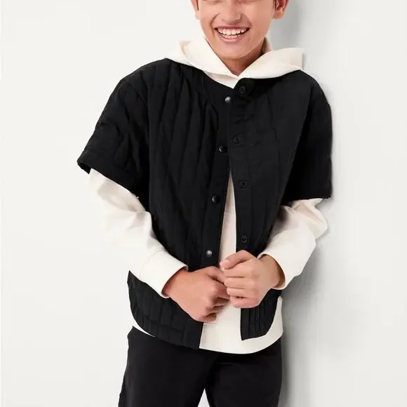 Old Navy Black Oversized Quilted Baseball Jacket
