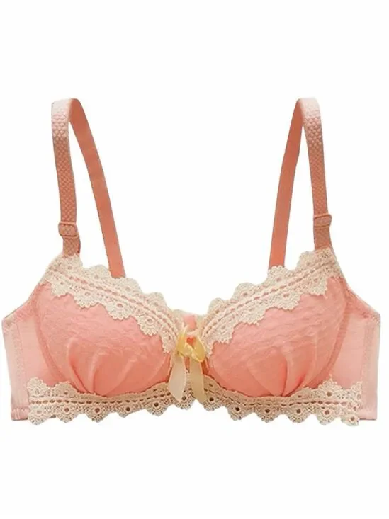 VICTORIA’S SECRET Tease Push-Up Bra Pink White Lace Trim Textured 32