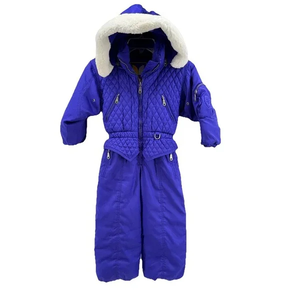 Vintage Couloir Ski Suit Snowsuit Coveralls Kid Childrens‎ Size 5 Hood Purple