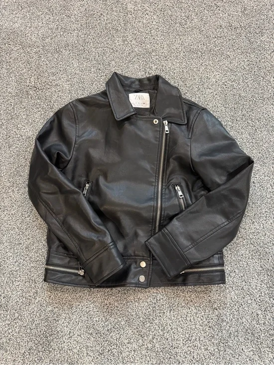 ZARA Black Faux Leather Asymmetrical Zip Jacket