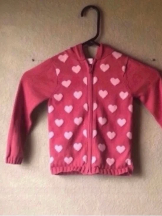 Sonoma Sweater Jacket Girls Pink Hearts Casual Knit Zip Up Sweater Hoodie Size 4