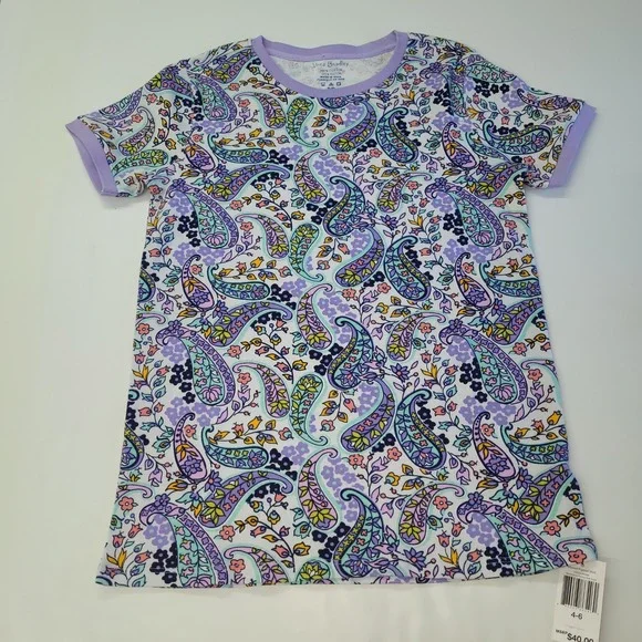 Vera Bradley Pajama Top Womens Small 4-6 Purple Maddalena Paisley New Loungewear