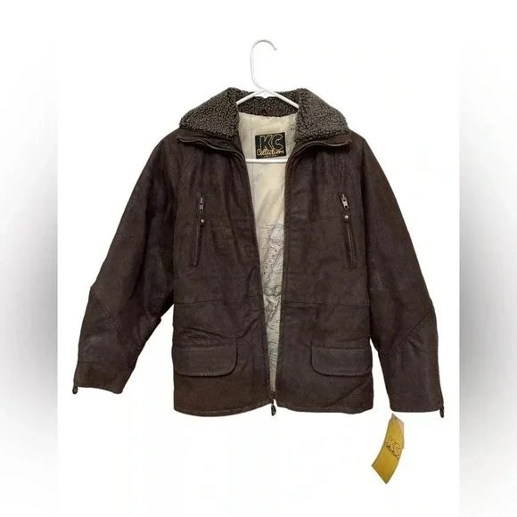 Brown grain leather bomber jacket