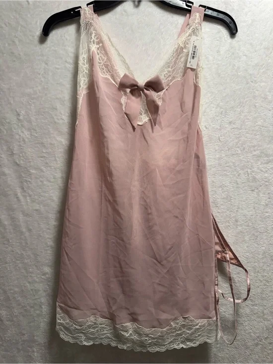 Adore Me Blush Pink Lace-Trim Slip with Bow