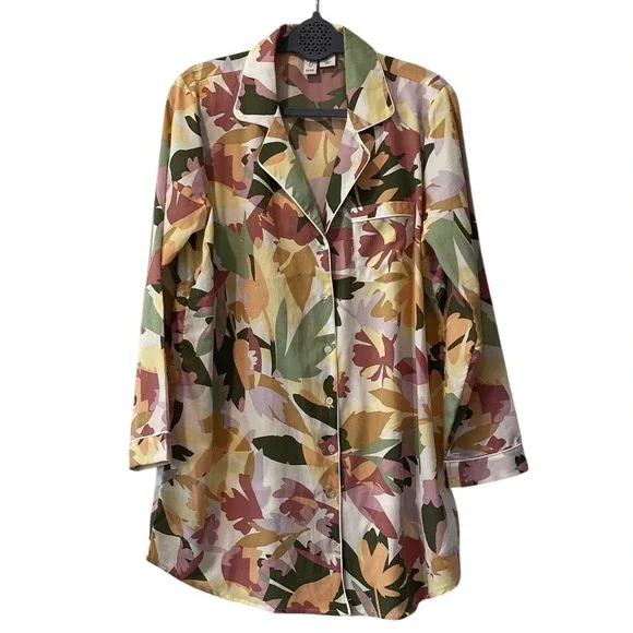 Joie Women's  Floral Button Up Sleepshirt‎ Nightgown Pajamas Large