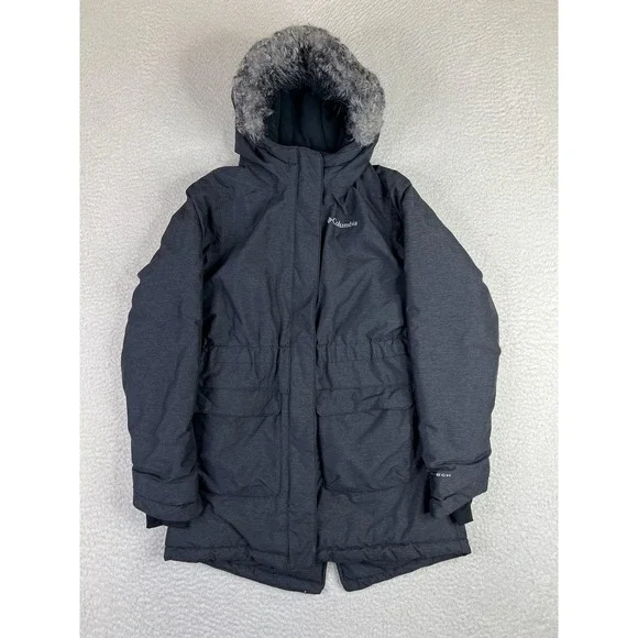 Columbia Parka Coat Youth 10/12 Gray Omni-Tech Faux Fur Hooded Insulated‎ Winter