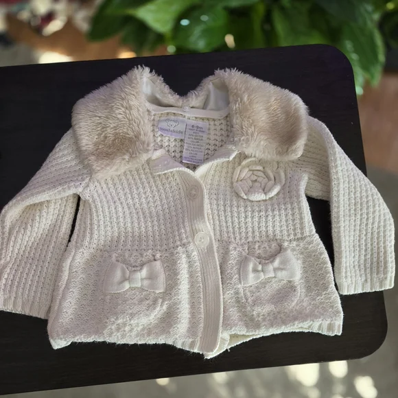 6-9 Months Girls Koala Cream Knit Cardigan with Faux Fur