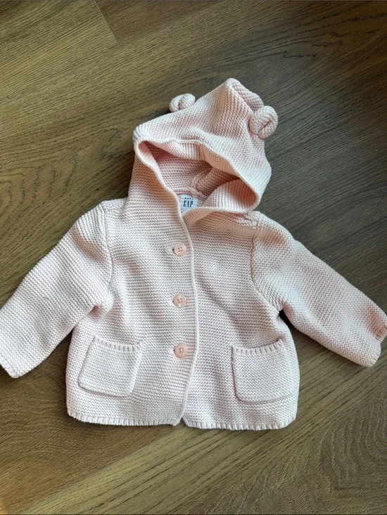 GAP Light Pink Knit Hooded Sweater with Ear Accents