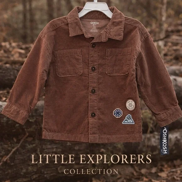 OshKosh B’gosh 24M Corduroy Shirt Jacket Brown Patch Button Up NWT