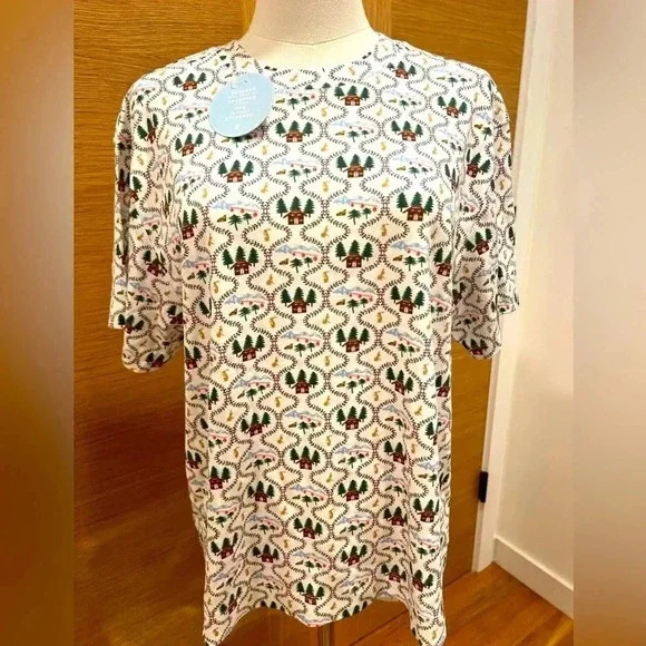 Hill House - Charlotte Sleep Tee - Ski Chalet pattern - Size X-Small