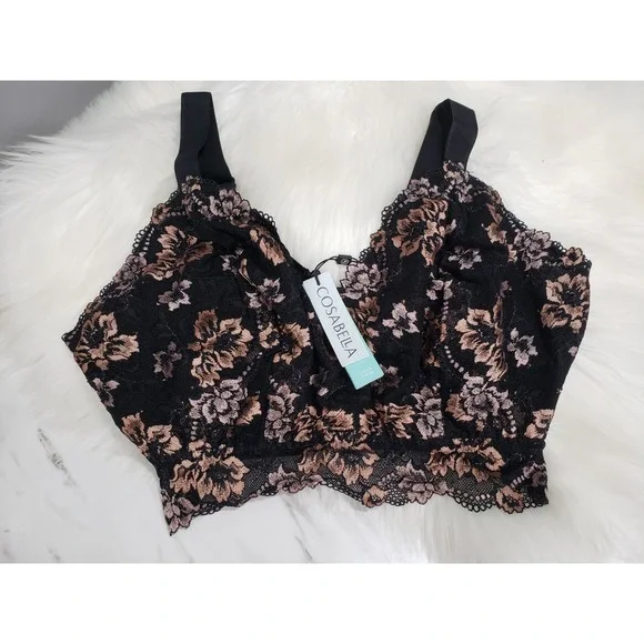 NEW Cosabella Savona Curvy Longline Bralette Black ultra curvy black lace floral