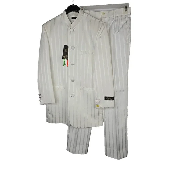 J.‎ Vital Boys White Satin Stripe Mandarin Collar 2pc Suit Set Size 14 Regular