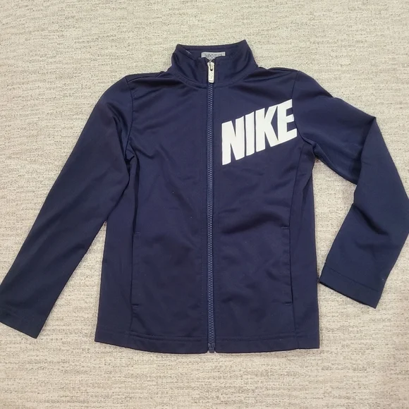 Nike Boys Navy Blue Full Zip Up Track Jacket Size 2T Pockets Logo Collared Long