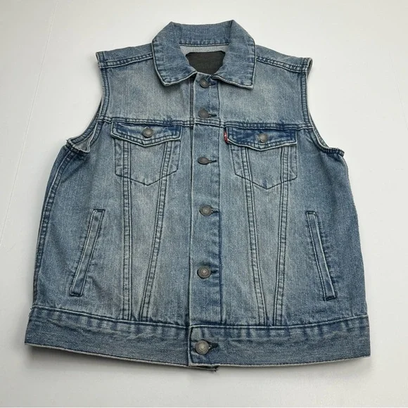 Levi’s Girls 10 - 12 Years Blue Denim Sleeveless Vest Button Streetwear‎ Western