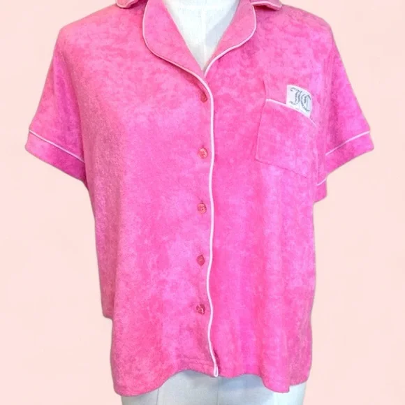 Juicy contour size large pink button down Terri‎ cloth pajama top