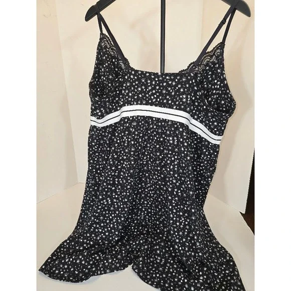 Cacique Black‎ Floral Print Lace Trim V Neck Sleeveless Chemise Sleep Wear 2X