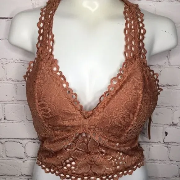 NWT Zenana Outfitters Women's‎ Camel Lace Razer Back Padded Bralette Bras Size S