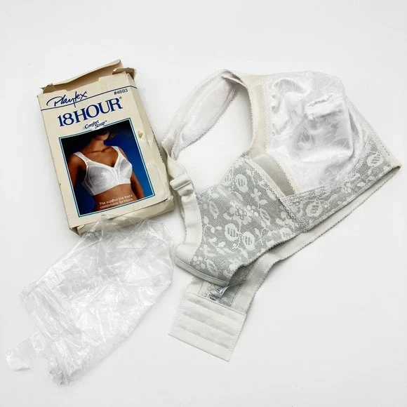 Playtex Wireless Bra 18 Hour Comfort Strap 4693 34DD White Vintage Lace