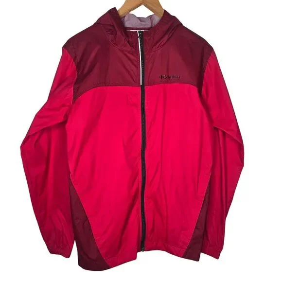 Columbia Windbreaker Jacket Kids XL 18/20 Red Maroon‎ Colorblock Gorpcore RB3416